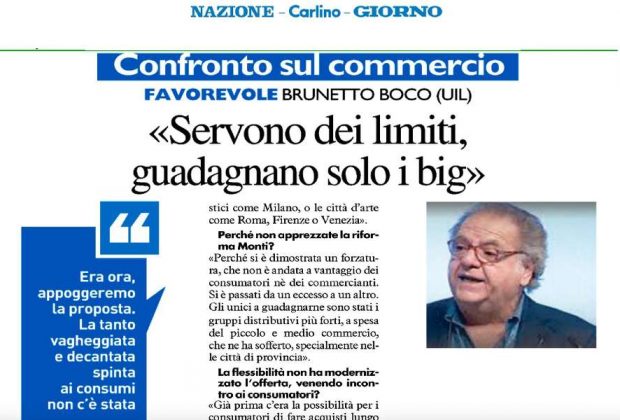 Orari e liberalizzazione, Boco intervistato oggi su La Nazione: "Limiti necessari"